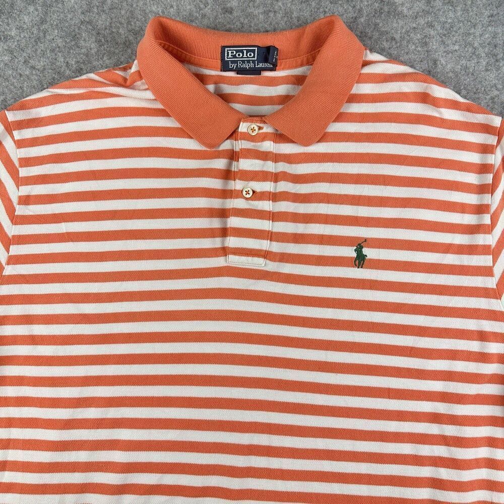 Polo Ralph Lauren Polo Shirt Mens 2XL Coral Striped Classic Short Sleeve Golf*